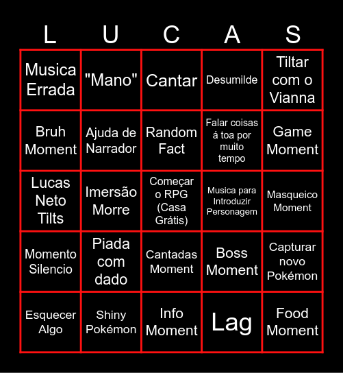 Lucas Bingas Bingo Card