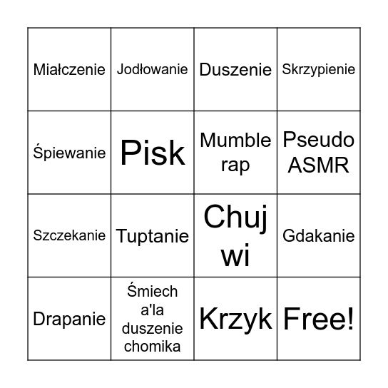 Dźwięki Rysio Bingo Card