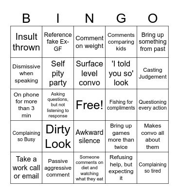 Typical Thanksgiving Bingo Card