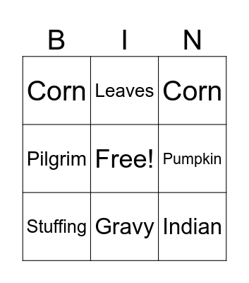 Thanksgiving Bingo Card