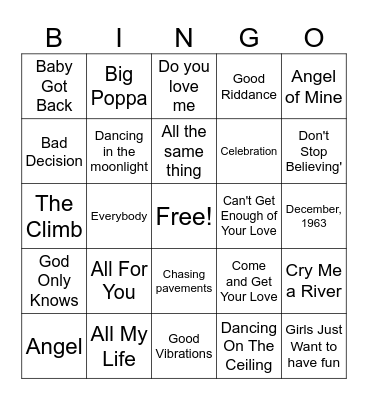 Music Bingo Card