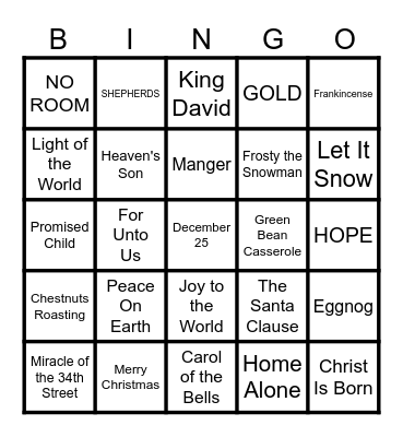 Rosewood Senior Christmas Dinner Bingo Card