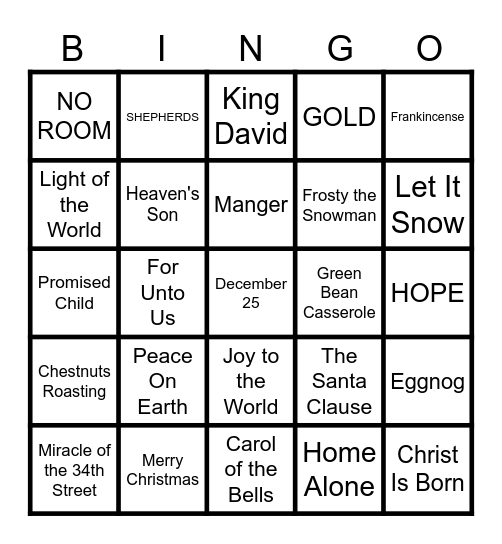 Rosewood Senior Christmas Dinner Bingo Card