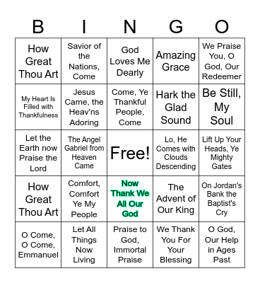THANKSGIVING/ADVENT HYMNS Bingo Card