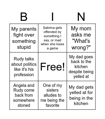 Porcelli Thanksgiving Bingo Card