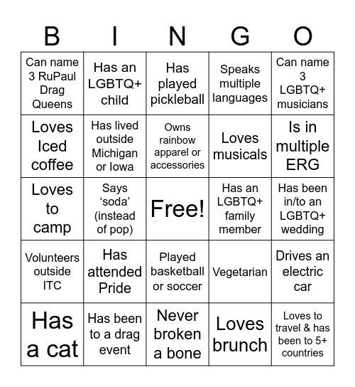 LGBTQ+ ERG Bingo Card