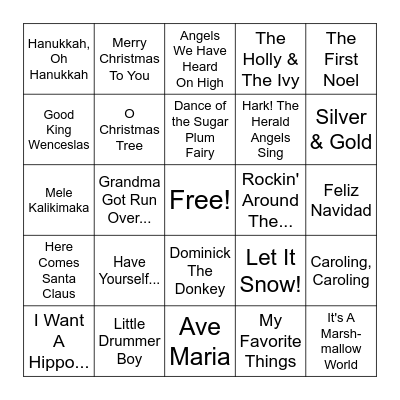 Holiday Musical Bingo Card