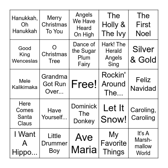 Holiday Musical Bingo Card