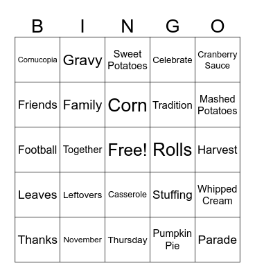 Thanksgiving Bingo Card