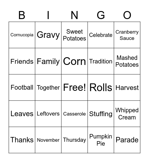 Thanksgiving Bingo Card
