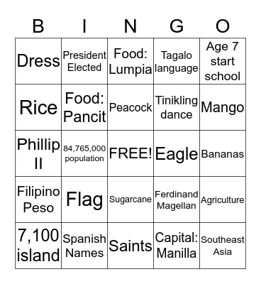 Philippines Bingo Card