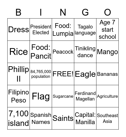 Philippines Bingo Card
