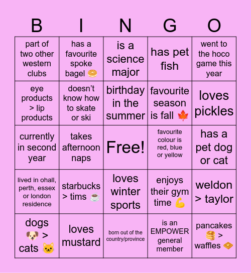 EMPOWER Bingo Card