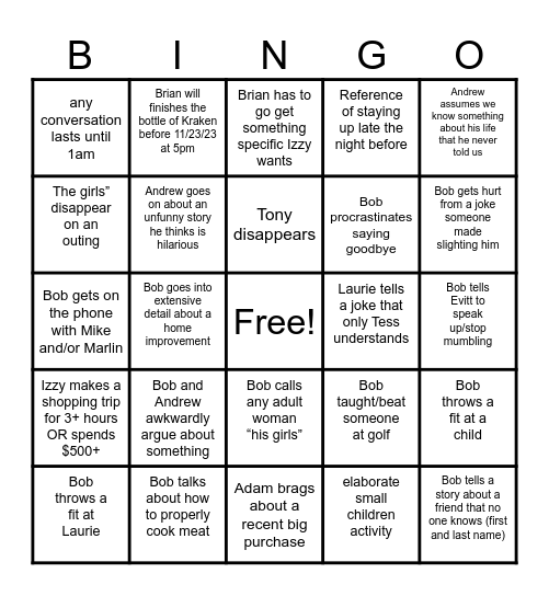 Fitzgerald Thanksgiving 2023 Bingo Card