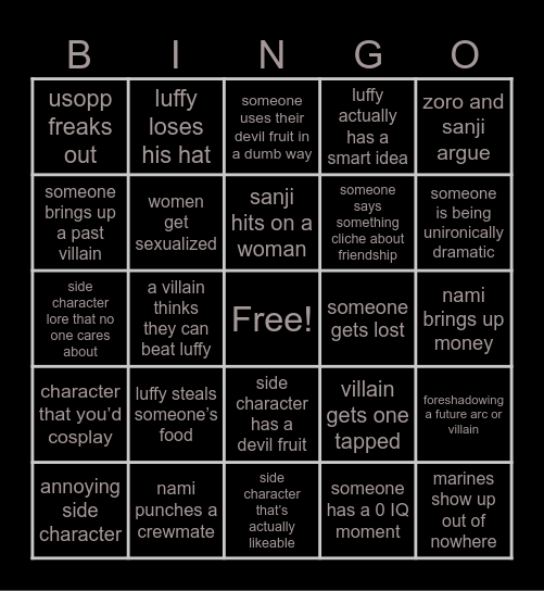 One Piece Bingo Card