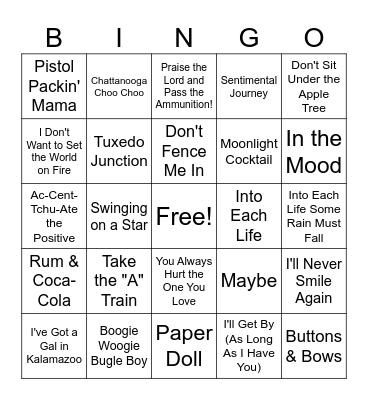 40s Songs Bingo Card