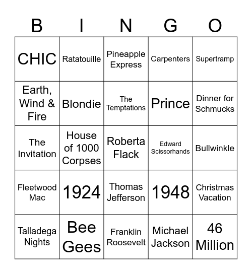 70s, Thanksgiving, & Family Dinner Bingo Card