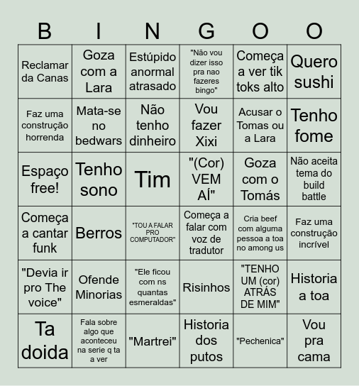 Mafarrico bingo<3 Bingo Card