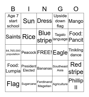 Philippines Bingo Card