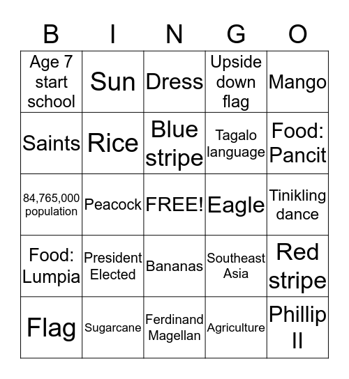 Philippines Bingo Card