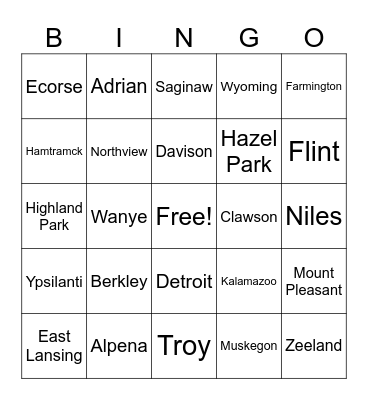 Michigan cities. starting 11/27/2023 Bingo Card