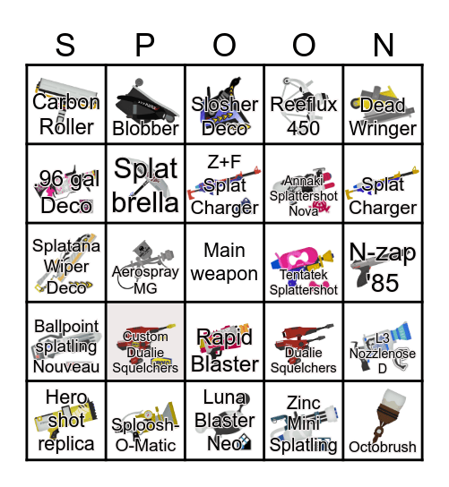 Splatoon Bingo Card