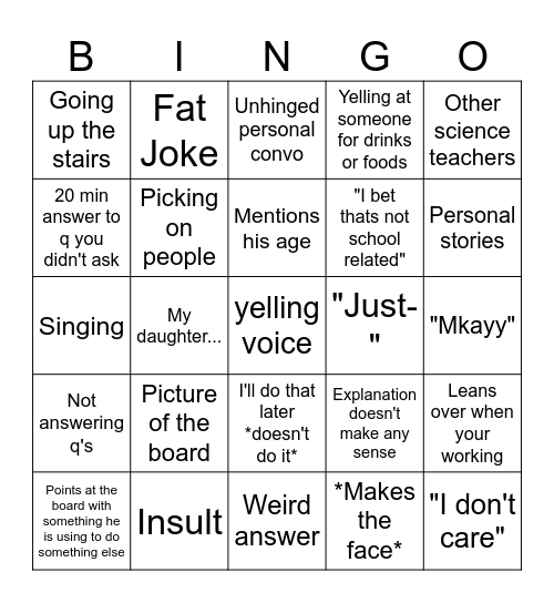 Stewart Bingo Card