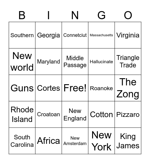 13 Colonies Bingo with FOX Bingo Card