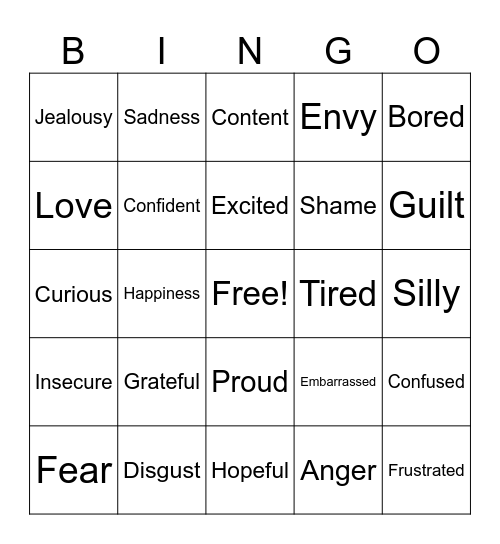 Emotion Bingo Card