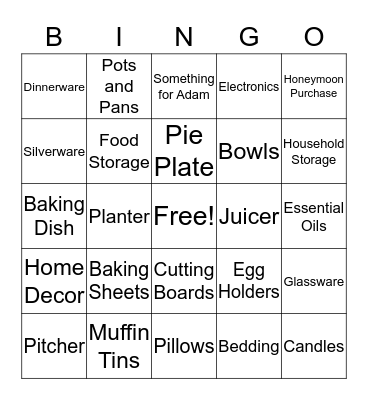 Bridal Shower Bingo  Bingo Card