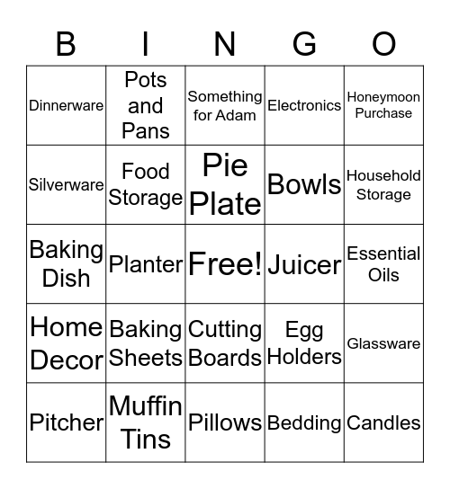 Bridal Shower Bingo  Bingo Card