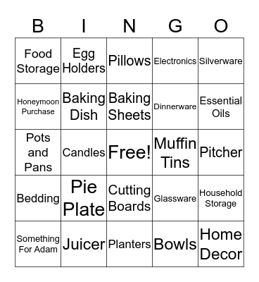 Bridal Shower Bingo  Bingo Card