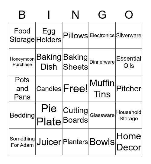Bridal Shower Bingo  Bingo Card