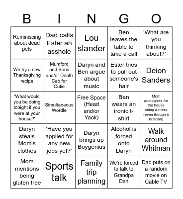Lenahan Family Holiday Bingo Card