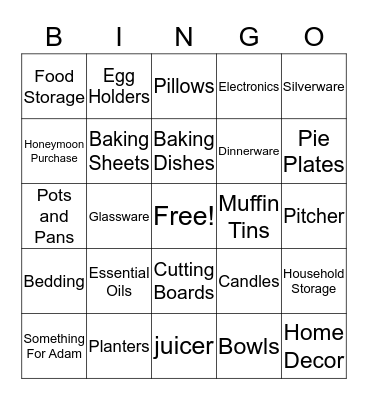 Bridal Shower Bingo  Bingo Card