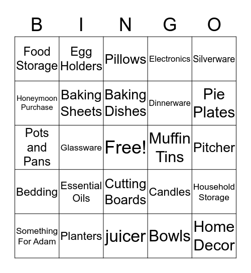 Bridal Shower Bingo  Bingo Card