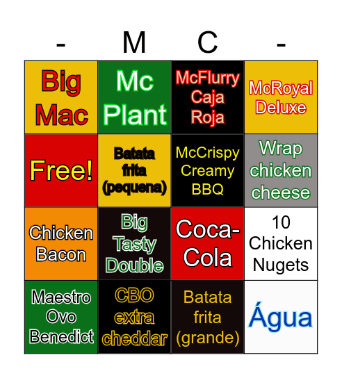 MC DONALDS BINGO Card