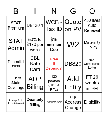 STAT Bingo Card