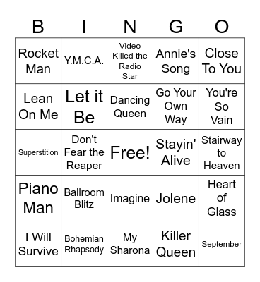 70s Songs Bingo Card