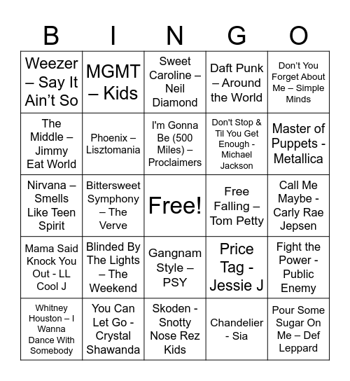 COMMS Rock and Roll Bingo Card
