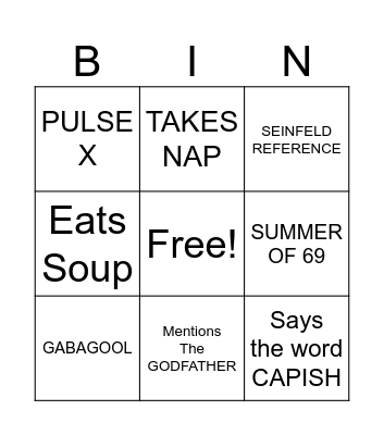 TONY BINGO Card