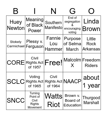 Civil Rights Chapter 16 Bingo Card