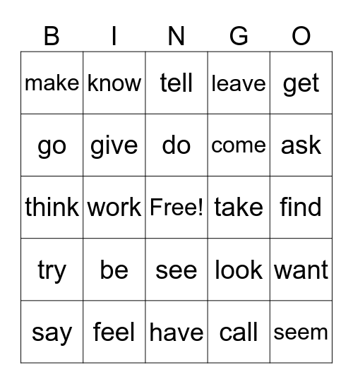 Simple Present Bingo Card