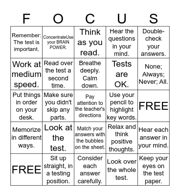 FOCUS Bingo Card
