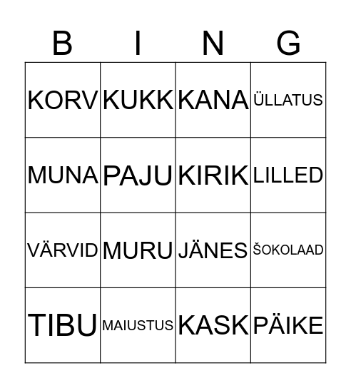 KEVADPÜHAD Bingo Card