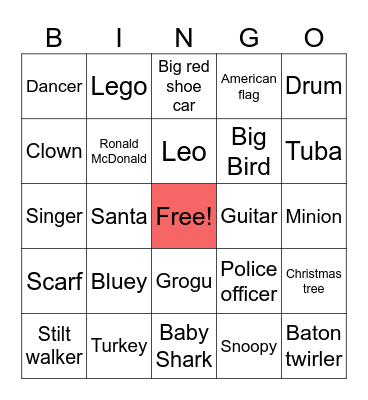 Macy's Thanksgiving Parade Bingo Card
