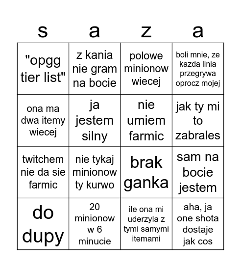 saza bingo Card