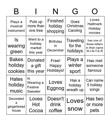 Holiday Bingo: Mix & Mingle Bingo Card
