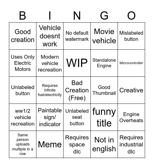 Stormworks Recent Tab Bingo Card