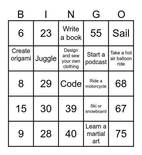 To be able to Bingo Card